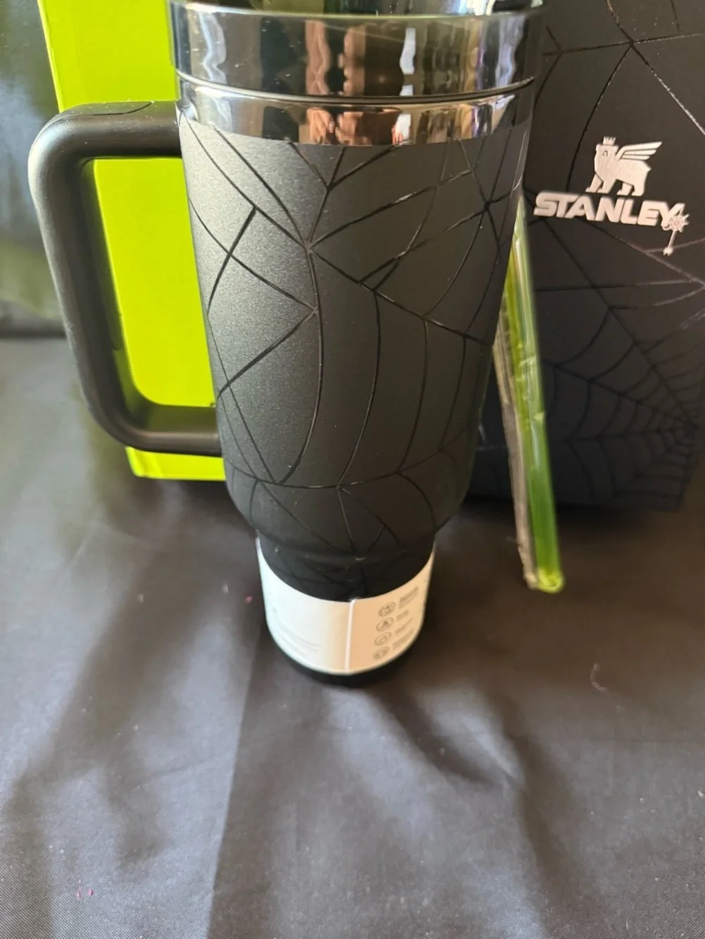 New Stanley 40oz Black Neon Green Spider Web Special with Neon Green Straw - Picture 7 of 12
